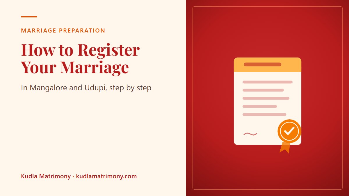 Illustration of a marriage certificate with an orange seal and a tick